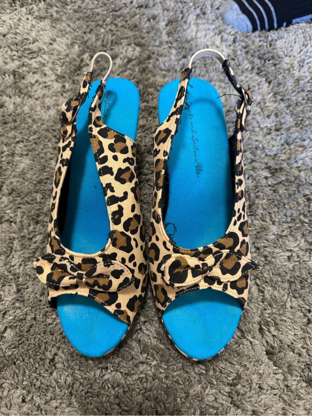 Saints and Sailors Leopard Print Wedge Sandals Canvas Slingback